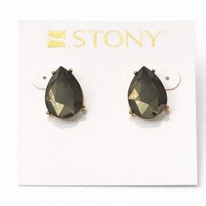 Stony Green & Gold Teardrop Earrings Dangle Drop Statement, NWT